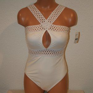AMAVI High Neck One Piece Swimsuit White Small Diamond Cut Outs NEW Sexy